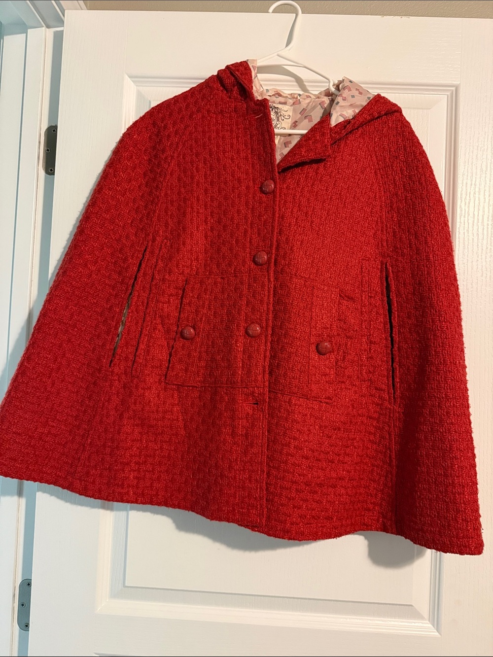 Tulle Red Hooded Women's Cape Coat